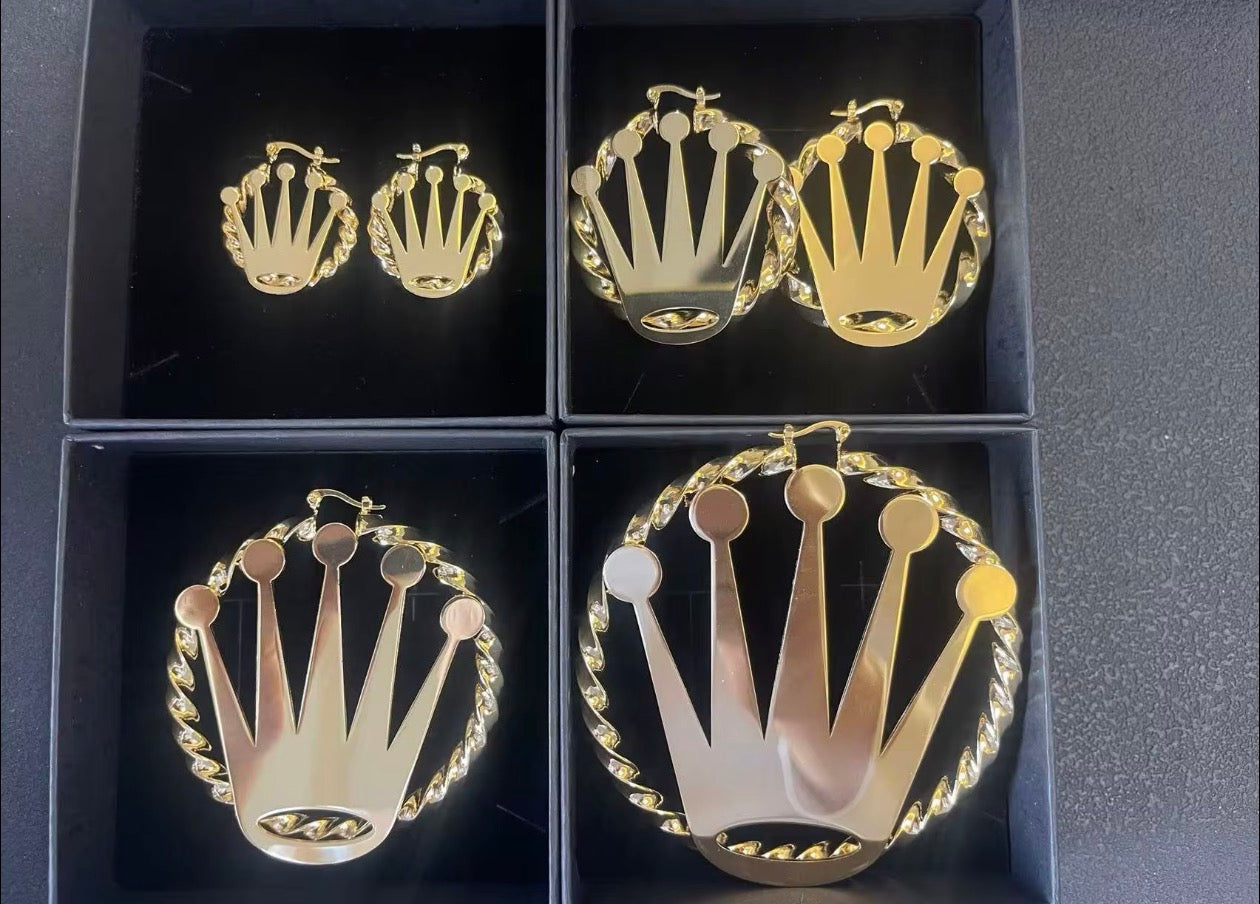 ROLEX CROWN 18K GOLD PLATED TWIST EARRINGS